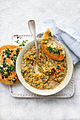 Vegan lentil dal with flatbread
