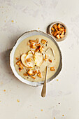 Vegan apple and celery soup with wholegrain croutons