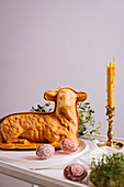 Easter lamb cake with traditional pisanki eggs