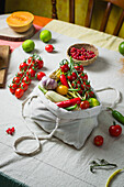 White jute bag with fresh vegetables