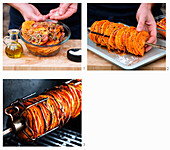 Prepare vegan sweet potato gyros from the grill