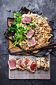Grilled tuna tataki with fried rice