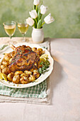Lammkeule mit knusprigen Kartoffeln aus der Heißluftfritteuse