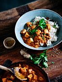 Butter tofu with chickpeas and rice