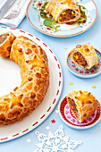 Christmas puff pastry wreath with minced meat filling