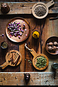Ingredients for Advieh (Persian spice mix)