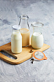 Creamy cream alternatives for vegans made from tofu, beans and hemp