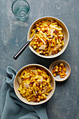 Vegan mac no cheese with tofu bacon