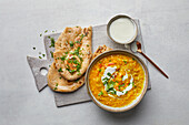 Yellow lentil dal with flatbread