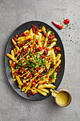 Chilli cheese fries with vegan cheese sauce