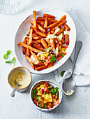 Sweet potato fries with mango salsa