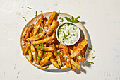 Parmesan fries with skyr mint dip