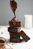 Chocolate brownies with liquid ganache