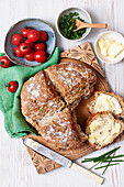 Irish cheddar soda bread with butter and chives