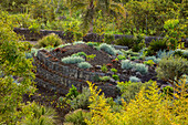 Terrassierter Garten mit Gabionen und schwarzer Lava auf Sizilien