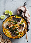 Coconut dahl with fried barramundi
