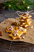 Star biscuits with almond and apricot topping