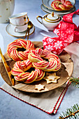 Small yeast wreaths with red marzipan