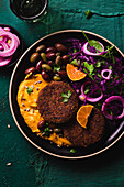 Vegan bean and mushroom burger with coleslaw