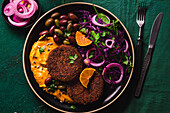 Vegan bean and mushroom burger with coleslaw