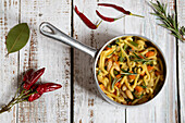 Gramigna with cannellini bean cream and vegetables