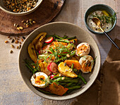Autumn green bean salad with waxy eggs