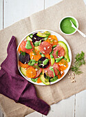 Avocado salad with pink grapefruit, oranges and beetroot