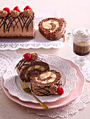 Chocolate sponge roll with egg liqueur