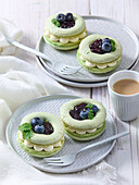 Stuffed blueberry and pistachio macaroons