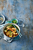 Miso soup with salmon and pak choy