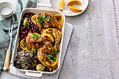 Cuban baked chicken with kidney beans and quinoa
