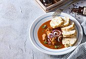 Pork and beer goulash with napkin dumplings