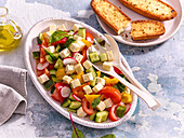 Shopska salad (Bulgarian vegetable salad with cheese)