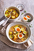 Vegetable soup with buckwheat and hard-boiled egg