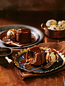 Sticky toffee pudding with caramel centre and caramel ice cream