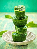Wild garlic pesto in ice cube mould