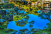 Colorful pond reflection Togu-do Hall, Ginkaku-ji Temple, Kyoto, Japan. Also known as Jisho-ji.