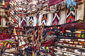 Saudi Arabia, Riyadh, Al-Dirah. Blankets, pillows and rugs at the Souq Al-Zal.