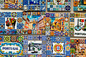 Souvenir ceramic tiles magnets, crafts, Porto, Portugal.
