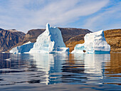 Icebergs in the Uummannaq Fjord System, northwest Greenland, Kingdom of Denmark.