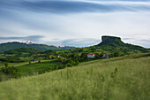 a long exposure to capture the afternoon light near Bismantova Stone in summer clody day, municipality of Castelnovo nè Monti, Reggio Emilia province, Emilia Romagna district, Italy, Europe
