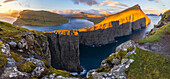 Panoramic view of Sørvagsvatn during sunset, Vagar, Faroe Islands, Denmark, Scandinavia