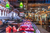 View of butcher's shop in Courmayeur, Courmayeur, Aosta Valley, Italian Alps, Italy