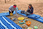 Lunch break, group of bikers, road from Telouet to Tighza, Ouarzazate Province, region of Draa-Tafilalet, Morocco