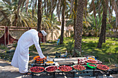 Date display for sale on the roadside near Nakhal, Sultanate of Oman
