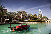 View of Burj Al Arab, the world only seven stars hotel seen from Madinat Jumeirah, Dubai, United Arab Emirates