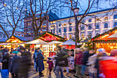 View of Christmas market during winter at dusk, Stortingsparken, Oslo, Norway, Scandinavia