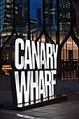 Canary Wharf Zeichen, Docklands, London, England, Vereinigtes Königreich