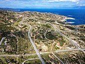 Drone aerial view of Kriaritsi project area with abandoned roads in the south of Greece, Sithonia, Chalkidiki, Greece