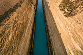 Corinth Canal connecting the Gulf of Corinth in the Ionian Sea with the Saronic Gulf in the Aegean Sea, Greece